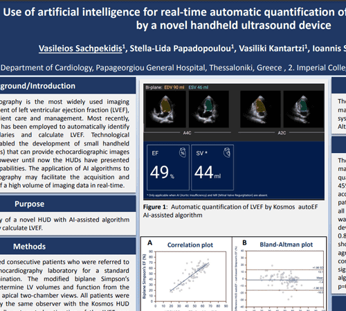 Use of artificial intelligence for real-time automatic quantification of left ventricular ejection fraction by a novel handheld ultrasound device Validation study