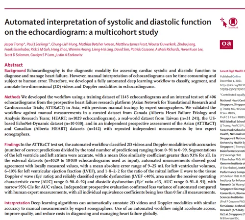Automated interpretation of systolic and diastolic function on the echocardiogram: a multicohort study Validation Study