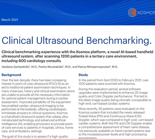 Clinical benchmarking experience with the Kosmos platform, a POCUS AI-based handheld ultrasound system, after scanning 1200 patients in a tertiary care environment, including 600 cardiology consults