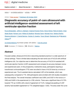 njp Digital Medicine- Diagnostic accuracy of point-of-care ultrasound with artificial intelligence-assisted assessment of left ventricular ejection fraction