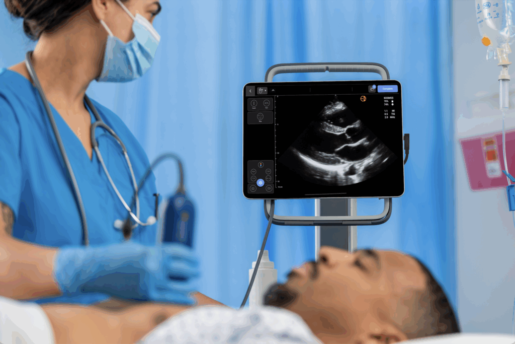 Physician using Kosmos to scan PLAX