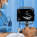 Physician using Kosmos to scan PLAX